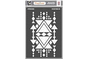 CrafTreat Triangle Pattern Stencils for Painting on Wood, Pottery, Canvas, Paper, Fabric and Wall - Aztec Design1 - Size: A4 (8.3 x 11.7 Inch) - Reusable DIY Art and Craft Stencils for Home Decor