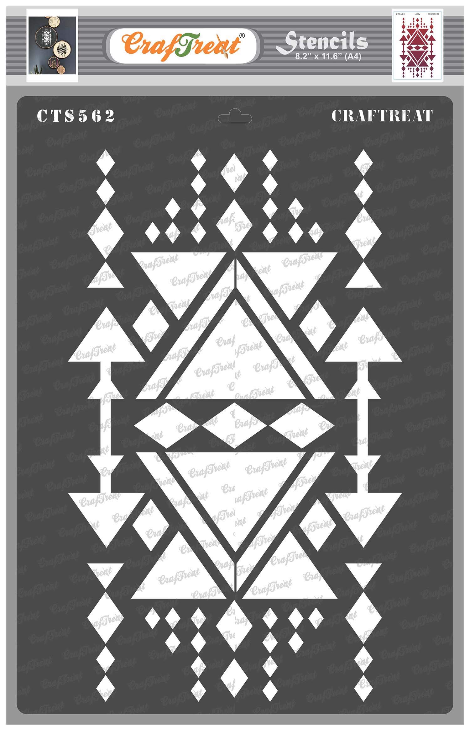 CrafTreat Reusable Triangle Pattern Stencils for Painting on Wood, Pottery, Canvas, Paper, Fabric, Floor, Wall and Tile - Aztec Design1 -A4 - DIY Art and Craft Stencils for Home Decor