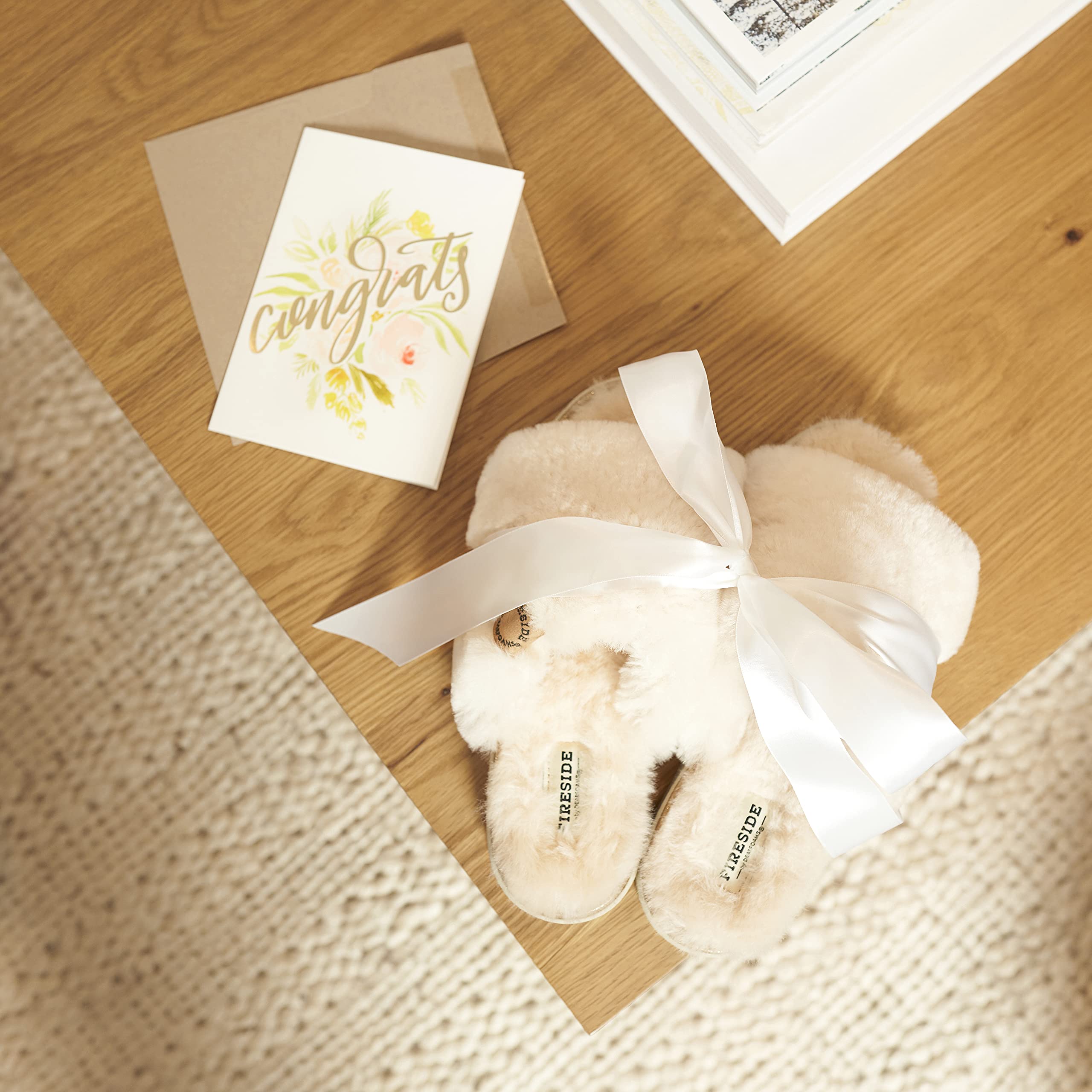 Dearfoams Women's Fireside Cairns Shearling Easy on/Off Slide Sandal Slipper