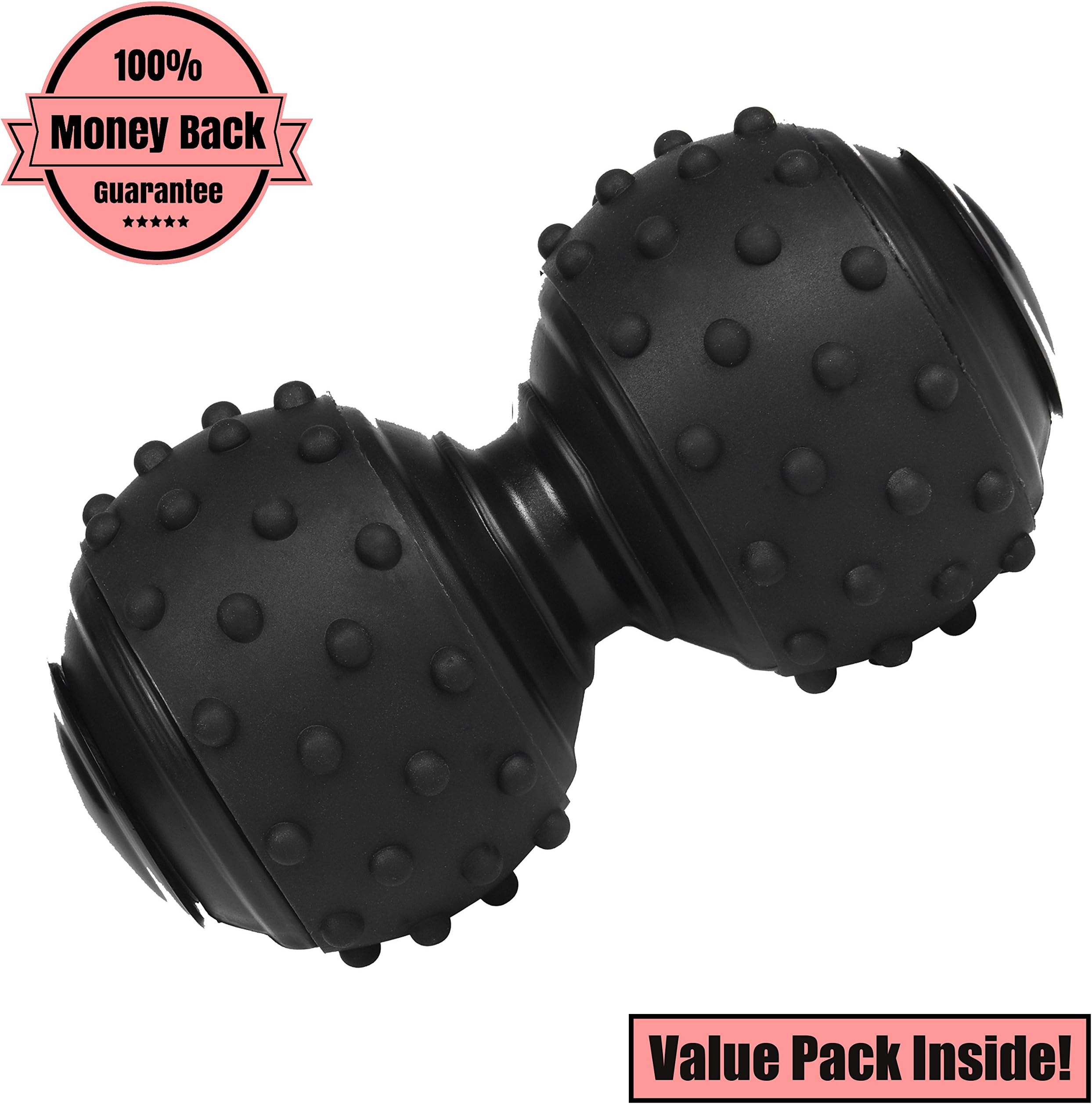 Spiky Deep Tissue Double Massage Ball Peanut Lacrosse Balls - Best for Plantar Fasciitis Foot Relief, Upper and Lower Back Pain, Sore Muscle Knot and Joint Stretching, Self Yoga - [Small, Black]