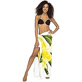 Back From Bali Womens Sarong Coverup Hand Painted Flower Swimsuit Wrap Skirt Beach Pareo with Coconut Clip