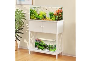 LAQUAL 20-29 Gallon Aquarium Stand with Cabinet, 20 Gallon Long Fish Tank Stand with 31''L * 12''W Tabletop, Double Heavy Metal Stand with Stable Structure, Adjustable Table Feet - White