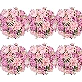 AUMVEYI 6 Pcs Peonies Artificial Flowers Bulk, Mixed Pink Silk Peonies Fake Bouquet for Floral Centerpieces,Red Realistic Faux Peony Flower for Flower Arrangements Wedding Decoration vase