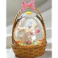 Gorrzai Easter Snow Globe Lantern Easter Decorations for Home with Timer Swirling Glitter, Lighted Easter Decor Indoor Easter Gifts with Easter Basket Bunny Eggs, USB or Battery Operated