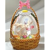Gorrzai Easter Snow Globe Lantern Easter Decorations for Home with Timer Swirling Glitter, Lighted Easter Decor Indoor Easter Gifts with Easter Basket Bunny Eggs, USB or Battery Operated