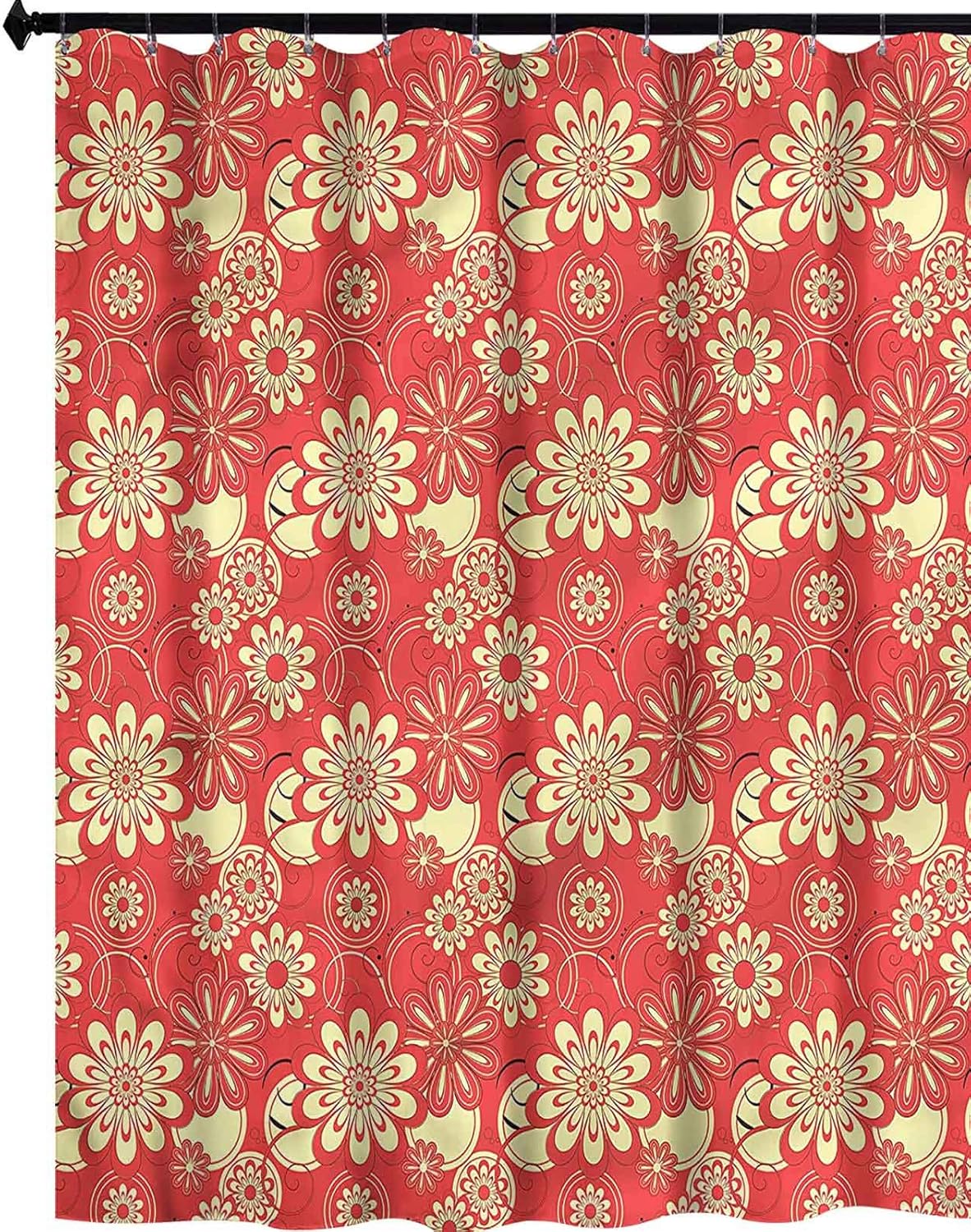 YUAZHOQI Printed Fabric Shower Curtains Yellow and Red,Botanical Design