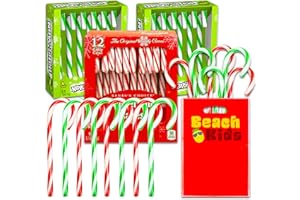 GRAYDON HALL Red and Green Candy Canes 24 Pack - Bundle with 12 Now and Later Green Apple Candy Canes, 12 Peppermint Candy Canes, and Beach Kids Loot Bags | Candy Canes Individually Wrapped