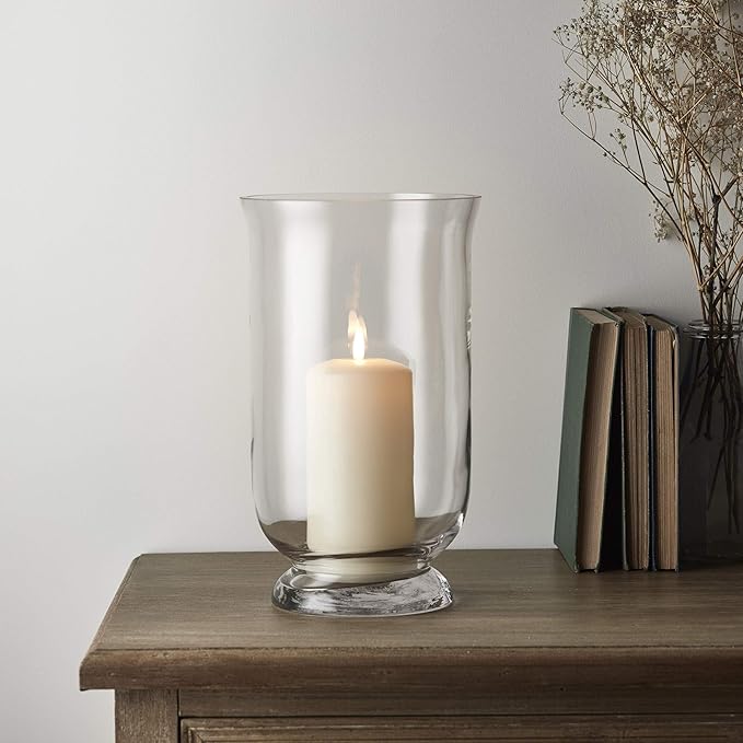 Lights4fun Hurricane Jar Glass Candle Holder & Large TruGlow™ Pillar