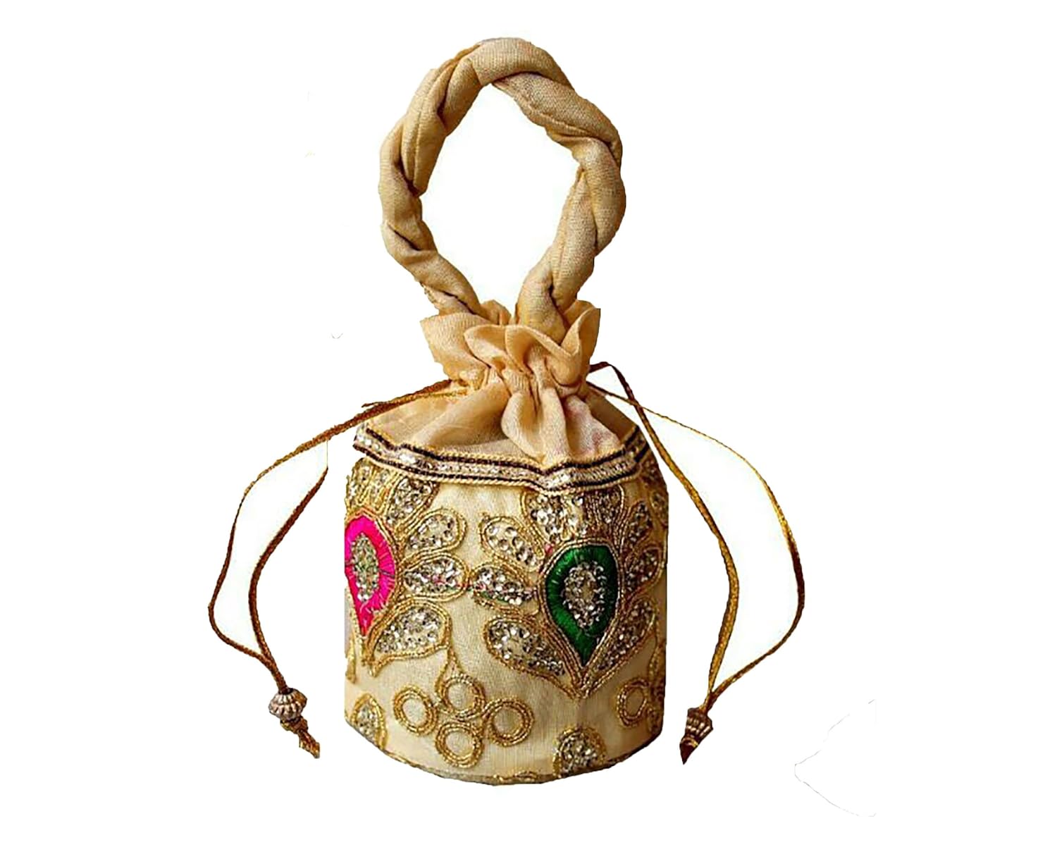 dms retail silk multicolour women's embroidered potli bag (pack of 5)