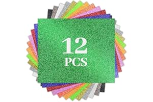 SCZENQI Glitter HTV Heat Transfer Vinyl Bundle - 12 Pack 12 "X10 Glitter Iron on Vinyl for DIY T-Shirts Sheets for Glitter Iron on Vinyl, Cricut Heat Transfer Vinyl- Easy to Cut & Weed for Heat Vinyl