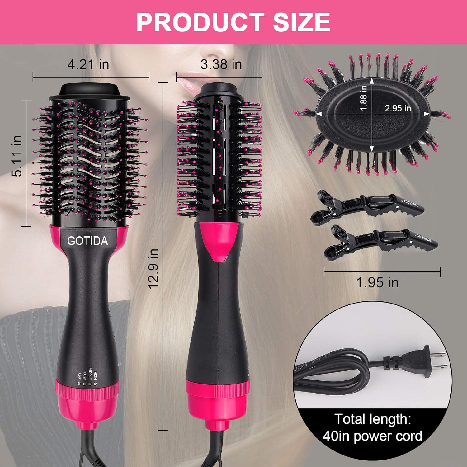 Hair Blow Dryer Brush One Step Hair Dryer and Styler Volumizer Dryers Hot Air Comb with Brush for Straightening Curling Salon Negative Ion Ceramic & All Hair Types + 2pcs Hair Clips (2021 Upgrade): Toys & Games