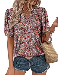 KISSMODA Women's Tunic Tops Casual V Neck Short