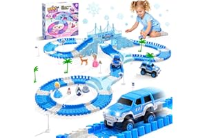 HIKETRAX Frozen Race Track Toys for Girls Ages 3-8, 224 PCS Princess Castle Car Toys with Magic Bendable, 2 Monster Truck, Flexible DIY Track Set, Christmas Birthday Gifts for 3 4 5 6 7 8 Year Olds Toddler Kid