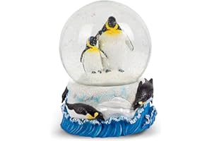 Elanze Designs Playful Penguins Family Mother Daughter Winter Snow Ocean Tabletop Figurine 100MM Sturdy Wind Up Musical Glitter Water Snow Globe Plays Tune Born Free