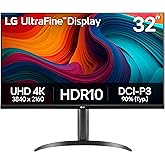 LG 32UR550K-B 32-inch Ultrafine 4K UHD (3840 x 2160) Computer Monitor, HDR10, 60Hz, HDMI, DisplayPort, Tilt/Height/Pivot Adjustable Stand, Black