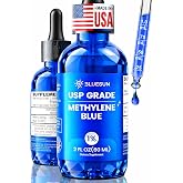 Bluesun Methylene Blue Drops 1% Pharmaceutical Grade - Made in USA, Formaldehyde-Free, Third-Party Tested, USP Purity 99.99%, GMO-Free, Alcohol-Free - 2 Fl Oz (60mL) in Amber Glass, 10mg/mL