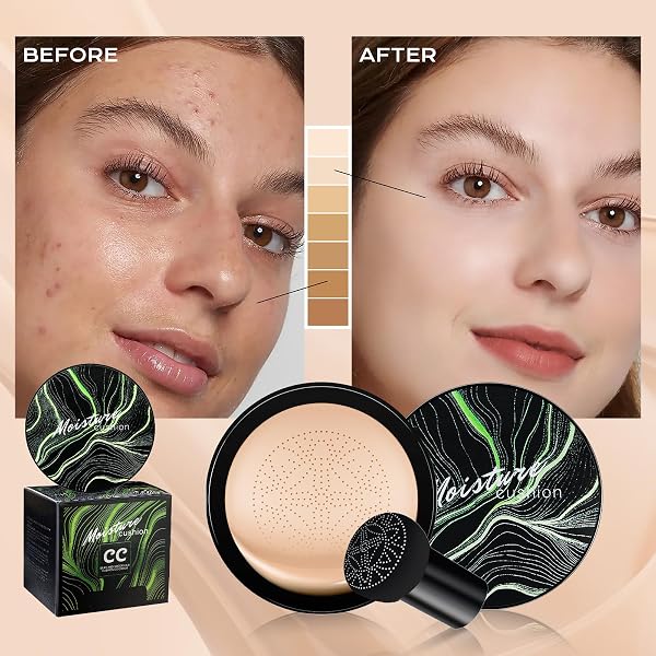 MUSHROOM HEAD AIR CUSHION CC CREAM – BB CREAM FOUNDATION MAKEUP MOISTURIZING CONCEALER LONG-LASTING, CUSHION FOUNDATION FULL COVERAGE SELF ADJUSTING FOR MATURE SKIN & ALL SKIN TYPES (MEDIUM DEEP)