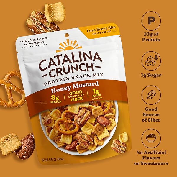 CATALINA CRUNCH PROTEIN SNACK MIX – 8G PROTEIN, 1G SUGAR PER SERVING – GOOD SOURCE OF FIBER, KETO, GLUTEN FREE – HONEY MUSTARD, 5.25 OUNCE BAG (PACK OF 1)