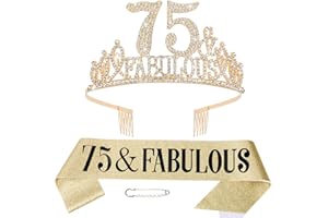 HAPDOO 75th Birthday Decorations - 75th Birthday Sash and Tiara for Women, Happy 75 and Fabulous Party Decorations