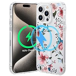 Tcaraersing for iPhone 15 Pro Magnetic Clear Flower