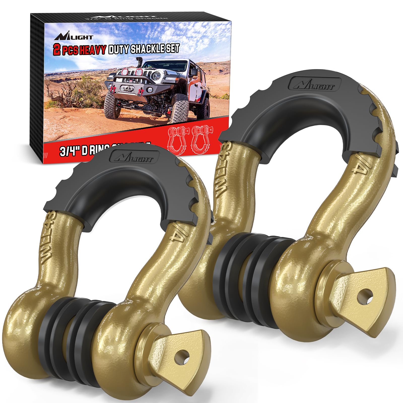 Nilight 2 Pack 3/4" D-Ring Shackle with 7/8" Screw