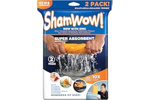 ShamWow- New & Improved Super Absorbent Multipurpose Cleaning Cloth Chamois Towel- Zinc Treated Odor Fibers (2 Pack)