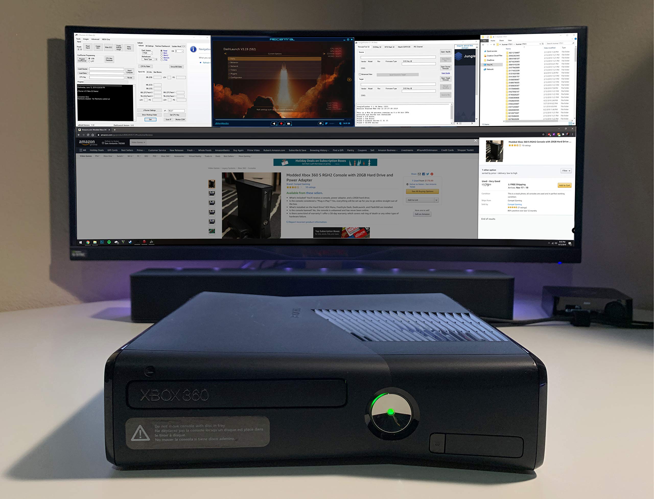 Modded Xbox 360 250GB Slim RGH3 Console with NCAA 14 College Football Revamped (Latest Version V21) and Power Adapter by Compel Gaming