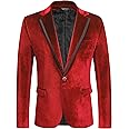 COOFANDY Men's Velvet Blazer Notched Lapel One Button Velour Tuxedo Jacket for Prom Wedding Party Dinner