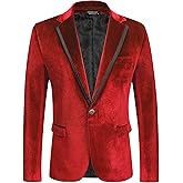 COOFANDY Men's Velvet Blazer One Button Velour Tuxedo Jacket Notched Lapel Suit Jackets for Prom Wedding Party Dinner