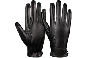 GSG Men Driving Leather Gloves Touchscreen Warm Winter Italian Nappa Colorblock Brown