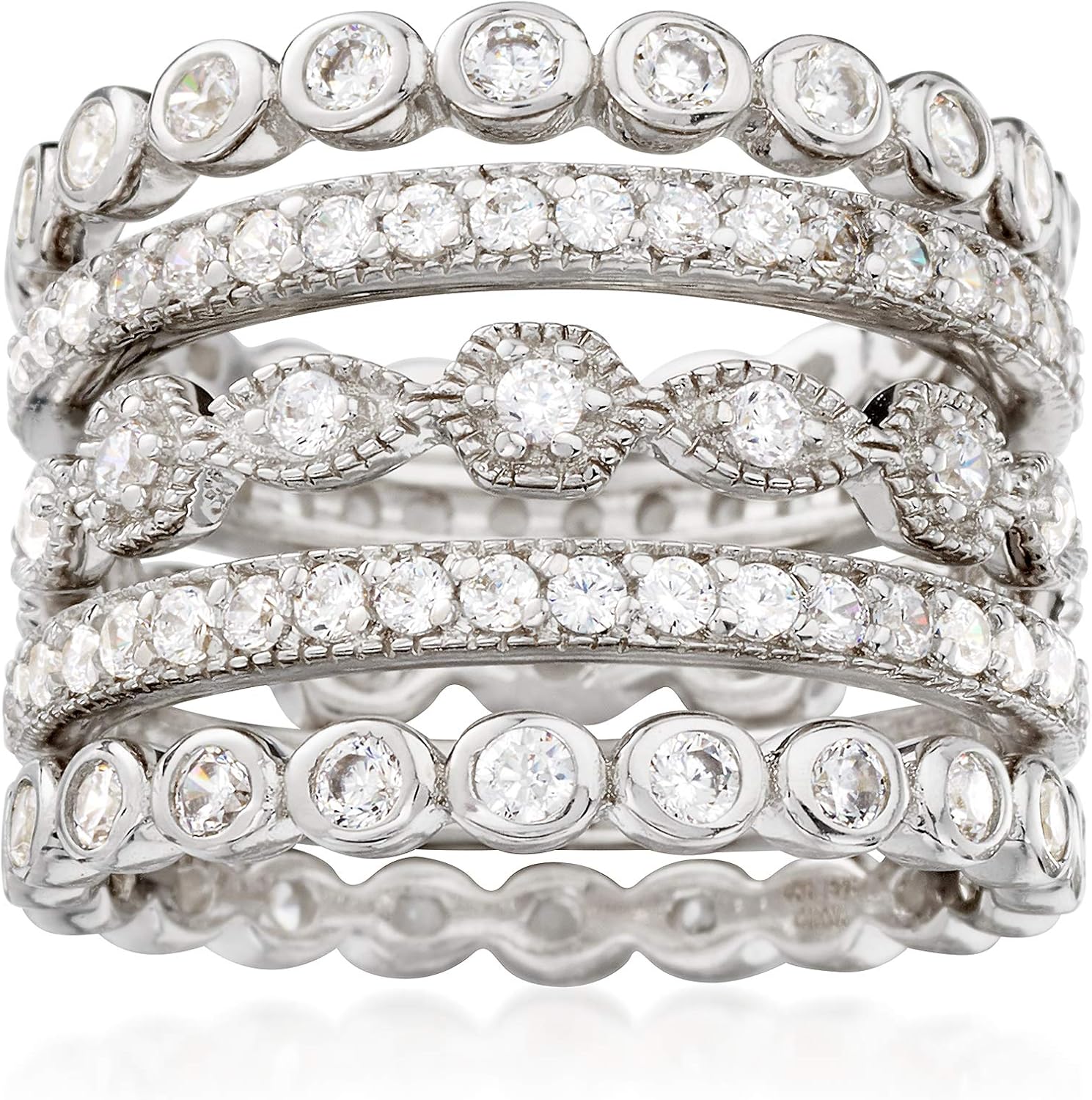 Ross-Simons 2.50 ct. t.w. CZ Jewelry Set: 5 Eternity Bands in Sterling Silver For Women 925