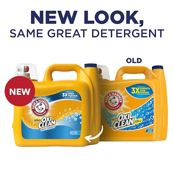 ARM & HAMMER PLUS OXICLEAN STAIN FIGHTERS LIQUID LAUNDRY DETERGENT, FRESH SCENT, 166.5 FL OZ, 128 LOADS