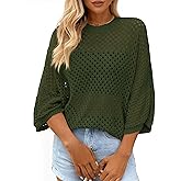 KIRUNDO Crochet Tops for Women Summer Hollow Out Batwing Sleeve Cover Up Cute Pullover Sweater Shirts Beach Vacations Clothes