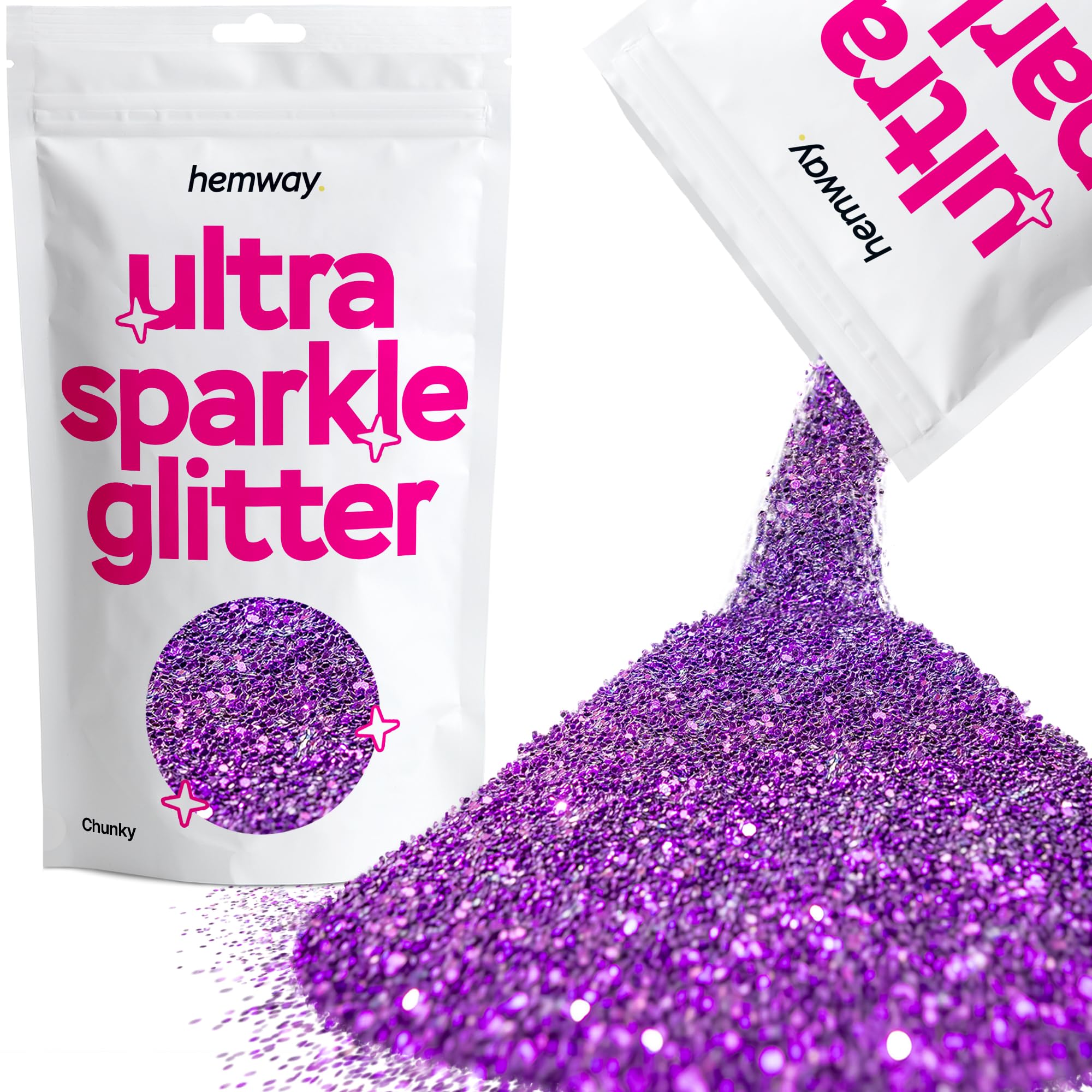 Hemway Ultra Sparkle Glitter Purple 100g Chunky | Glitter for Arts & Craft, Makeup, Nail Art, Crafting, Card Making, Sparkle Decoration