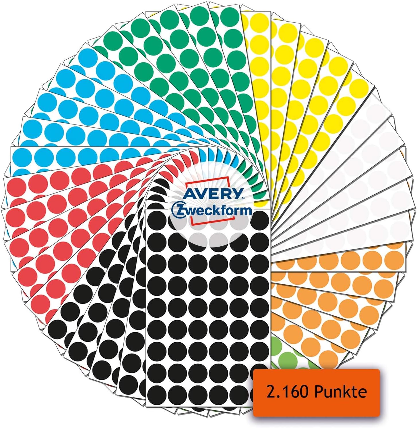 AVERY Zweckform 59999 Adhesive Dots 2,160 Pieces (Self-Adhesive Marking Dots, Diameter 12 mm, 8 Colours, 270 Glue Dots