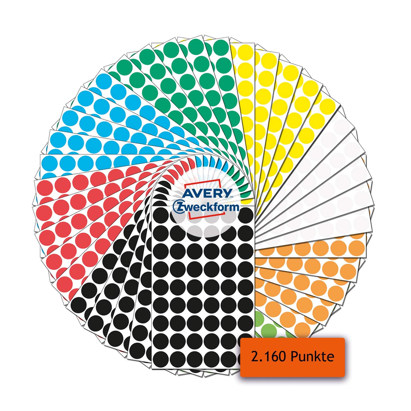 AVERY Zweckform 59999 Adhesive Dots 2,160 Pieces (Self-Adhesive Marking Dots, Diameter 12 mm, 8 Colours, 270 Glue Dots, Round Stickers for Calendar, Planner and Crafts, Paper, Matte)