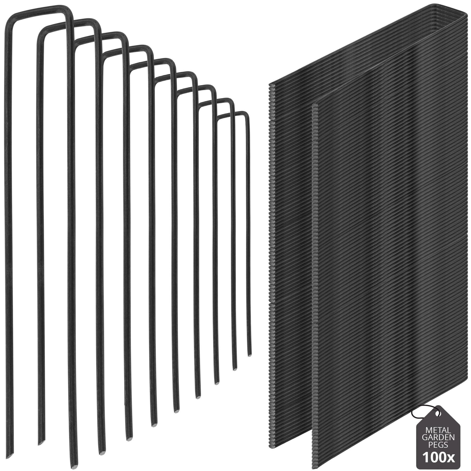 Elekee Garden Pegs (100 Pack) - U-Shaped 6 Inch/150mm Securing Stakes for Artificial Grass Pins, Weed Membrane Pegs, Ground Hooks, Matting Staples, Netting Pins, Fleece Fabric, Outdoor Sheets