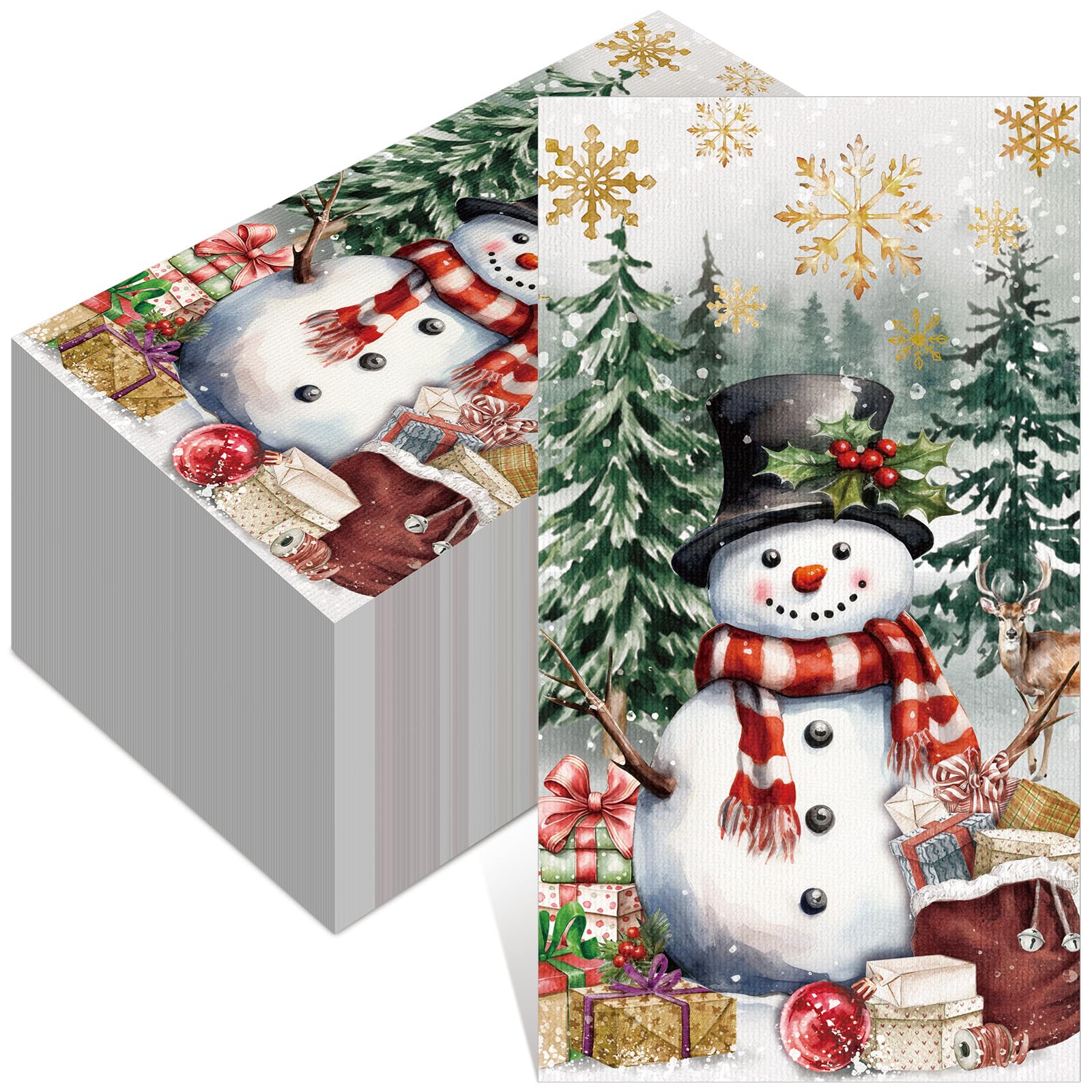 Photo 1 of 100 Pcs Christmas Guest Napkins 2 Ply Snowman Disposable Paper Napkins for Decoupage Snowflake Elk Xmas Tree Decorative Winter Christmas Cocktail Guest Hand Towel for Party Table Dinner Bathroom