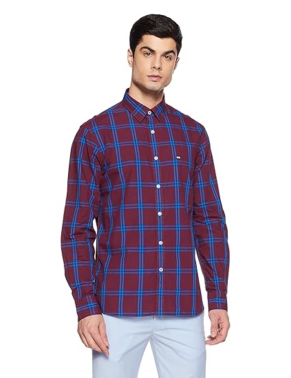 arrow sports men's checkered slim fit casual shirt
