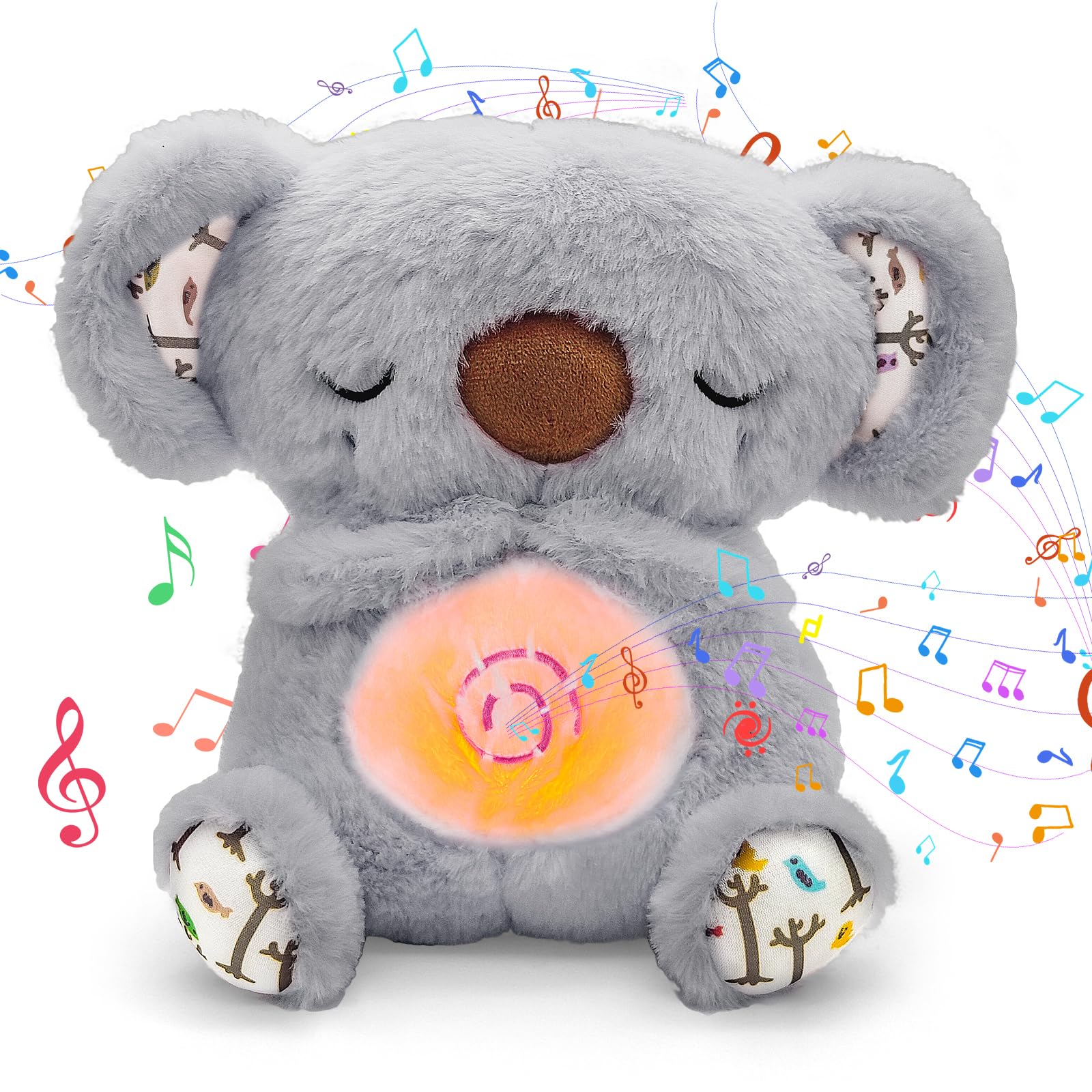 Relief Koala Plush with Breathing Action and Musical Lights (Grey)