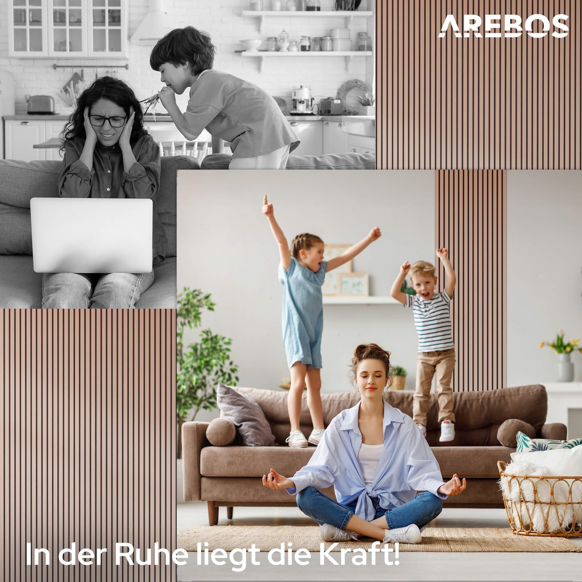 Arebos Akustikpaneele 120x60 cm | Lamellenwand in Holzoptik für Wand & Decke | modernes Wandpaneel mit hoher Schallabsorption | einfache Montage & zuschneidbar | 4er Set für stilvolle Raumakustik 3