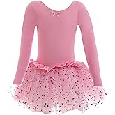 Dancina Girls Skirted Leotard Sparkle Long Sleeve Ballerina Tutu Ballet Dress Front Lined