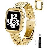 TISIMO Compatible with Apple Watch Band 45mm 44mm 42mm 41mm 40mm 38mm for Women,Stainless Steel Metal iWatch Band with Case for Apple Watch Series 9/8/7/6/5/4/3/2/1/SE/SE2,Classy Shiny Finished