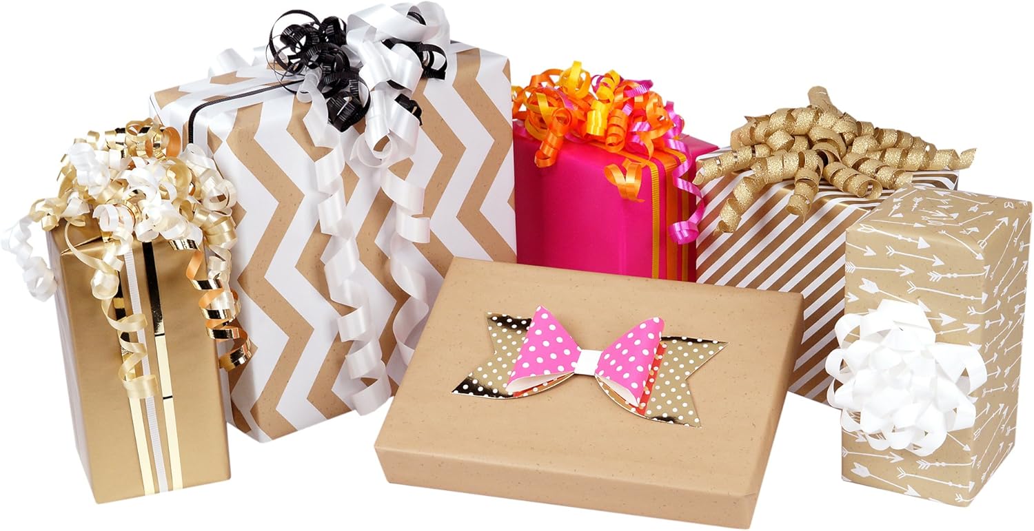 Hallmark Reversible Wrapping Paper, Kraft Gold and Pink (Pack of 3, 120 sq. ft. ttl.) for Mothers Day, Easter, Baby Showers, Birthdays, Weddings, Bridal Showers or Any Occasion: Kitchen & Dining