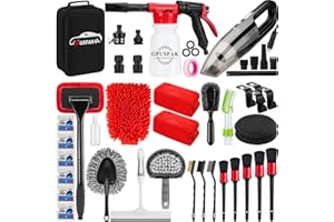 GPUSFAK 42Pcs Car Wash Cleaning Kit with Foam Gun Sprayer Detailing Brushes Car Vacuum Windshield Cleaning Tool Tire Brush Towels Complete Interior Exterior Detailing Set for Car