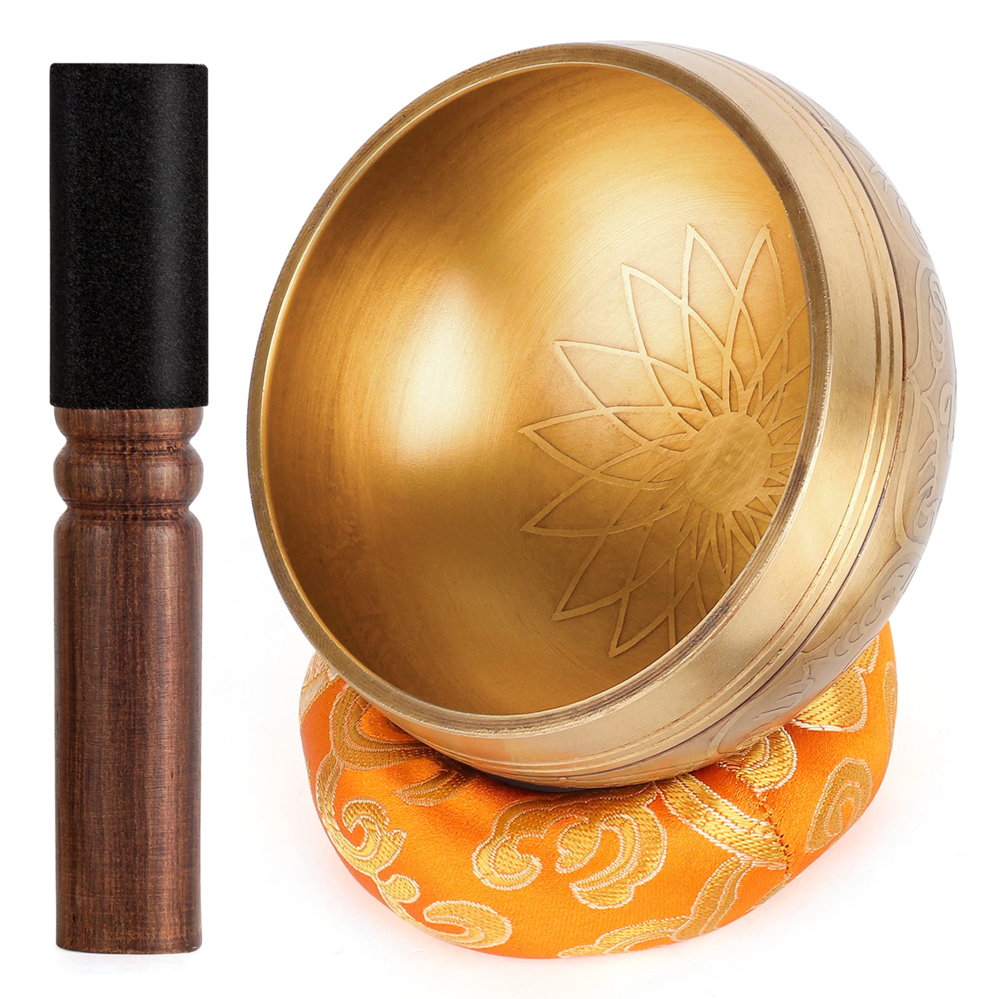 Tibetan Singing Bowls Set 100% Hand-hammered in Nepal with Silk Cushion and Mallet Meditation Yoga Chakra Christmas Xmas Gifts Gifts for Women, Men(9.5 x 5 cm)