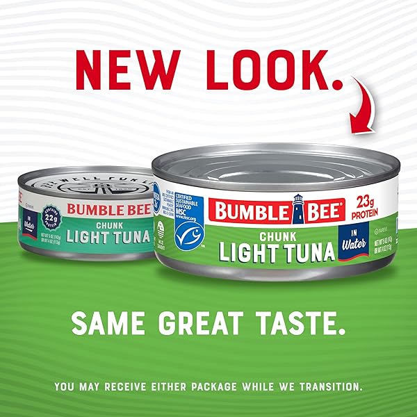BUMBLE BEE CHUNK LIGHT TUNA IN WATER, 5 OZ CANS (PACK OF 24) – WILD CAUGHT SKIPJACK TUNA – 23G PROTEIN PER SERVING – MSC CERTIFIED SUSTAINABLE SEAFOOD, NON-GMO, GLUTEN FREE, KOSHER