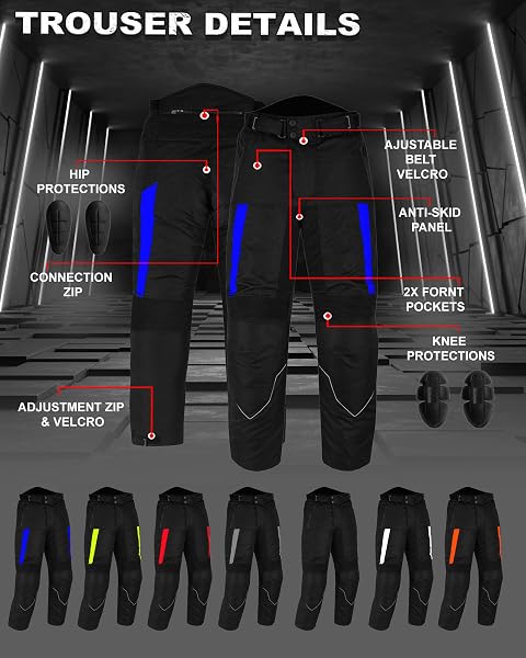 HIVE MOTO MOTORCYCLE PANTS FOR MEN WOMEN ARMORED CORDURA MOTOCROSS CARGO WORK TOURING MOTORBIKE PROTECTION TROUSER WATERPROOF (US, ALPHA, 4X-LARGE, REGULAR, REGULAR, BLUE)