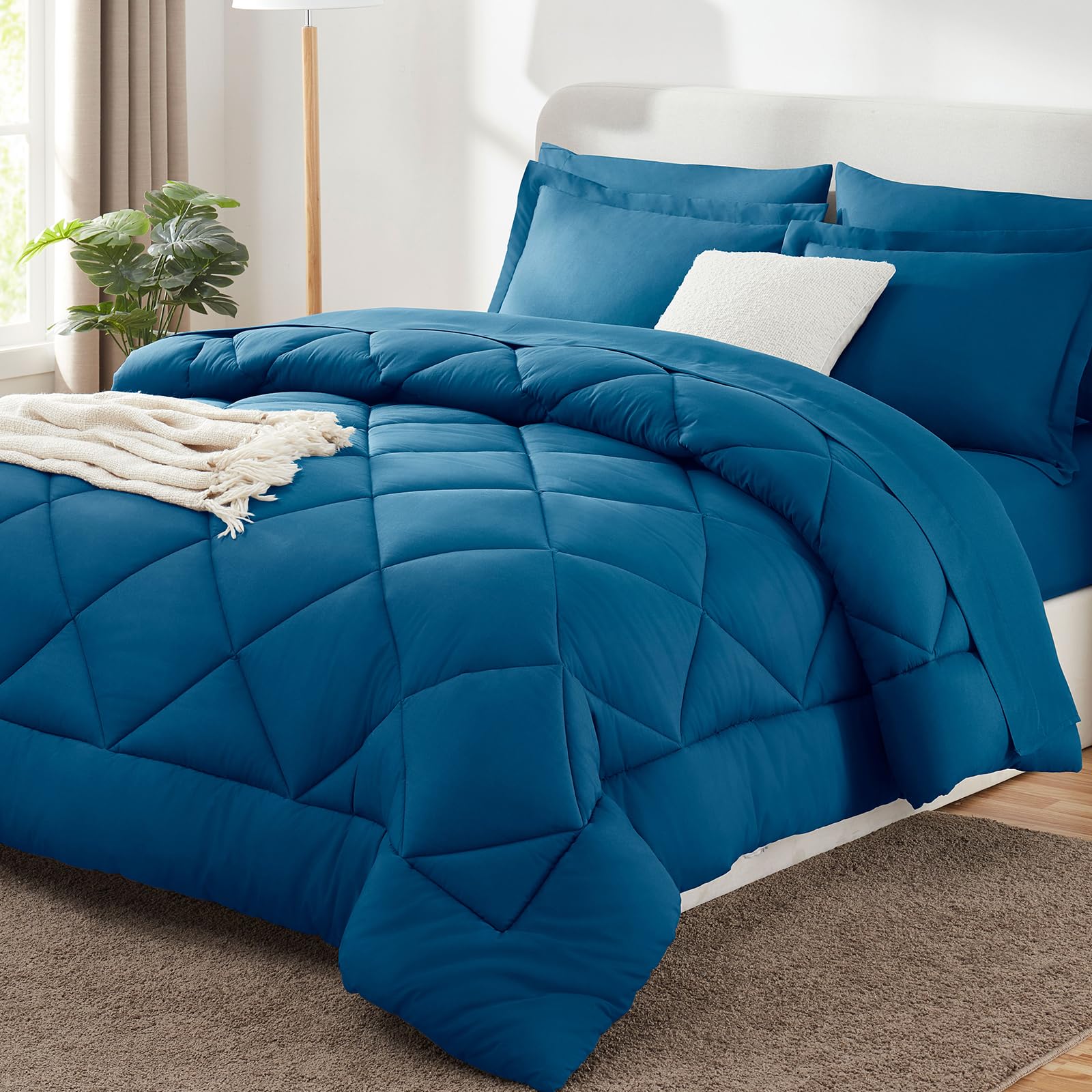 Photo 1 of CozyLux King Size Comforter Set Teal - 7 Pieces Bed in a Bag King, Luxury Soft Bed Set for All Seasons, Bedding Set with Down Alternative Comforter, Sheets, Pillowcases & Shams