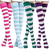 Kayhoma Extra Long Cotton Stripe Thigh High Socks Over the Knee High Socks